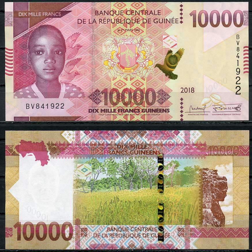 Гвинея 10000 франков 2018 девочка, гора Лаура (женщина Мали) Pick NEW бумага UNC (пресс) 448-143-3