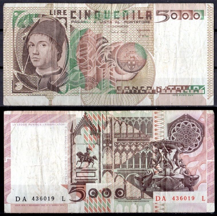 Италия 5000 лир 1982 Pick 105 b бумага 8621-4-2-2