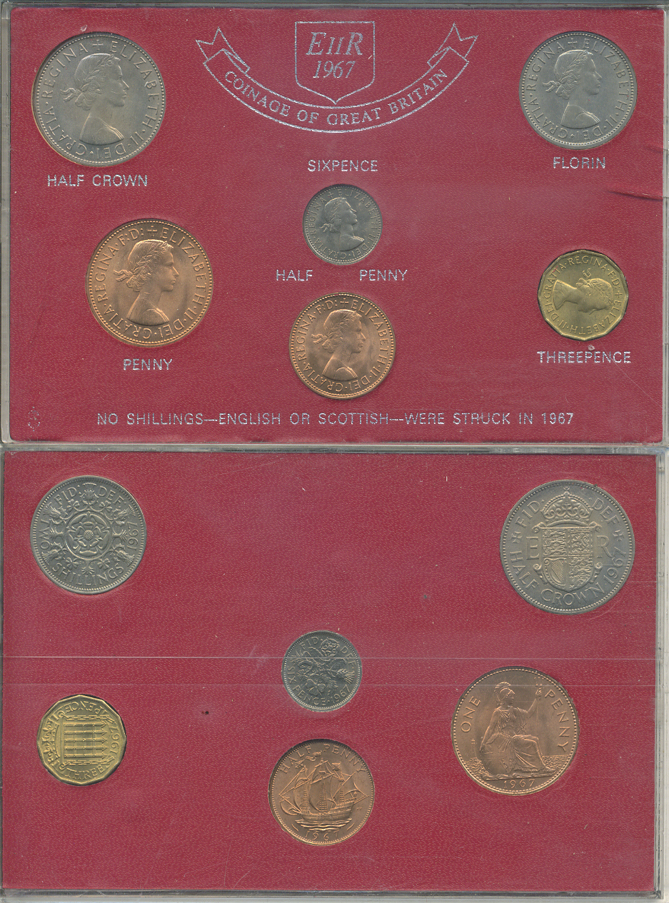 Великобритания набор из 6 монет 1967 в пластике, Елизавета UNC 2-6-3-28