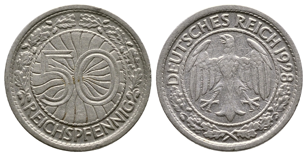 Германия 50 рейхспфеннигов 1928 F KM 49, J. 324 никель 4380-344