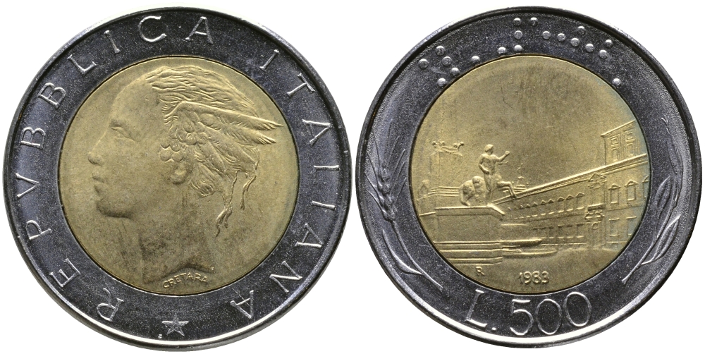 ИТАЛИЯ 500 ЛИР 1983 R KM 111 биметалл UNC 98-212