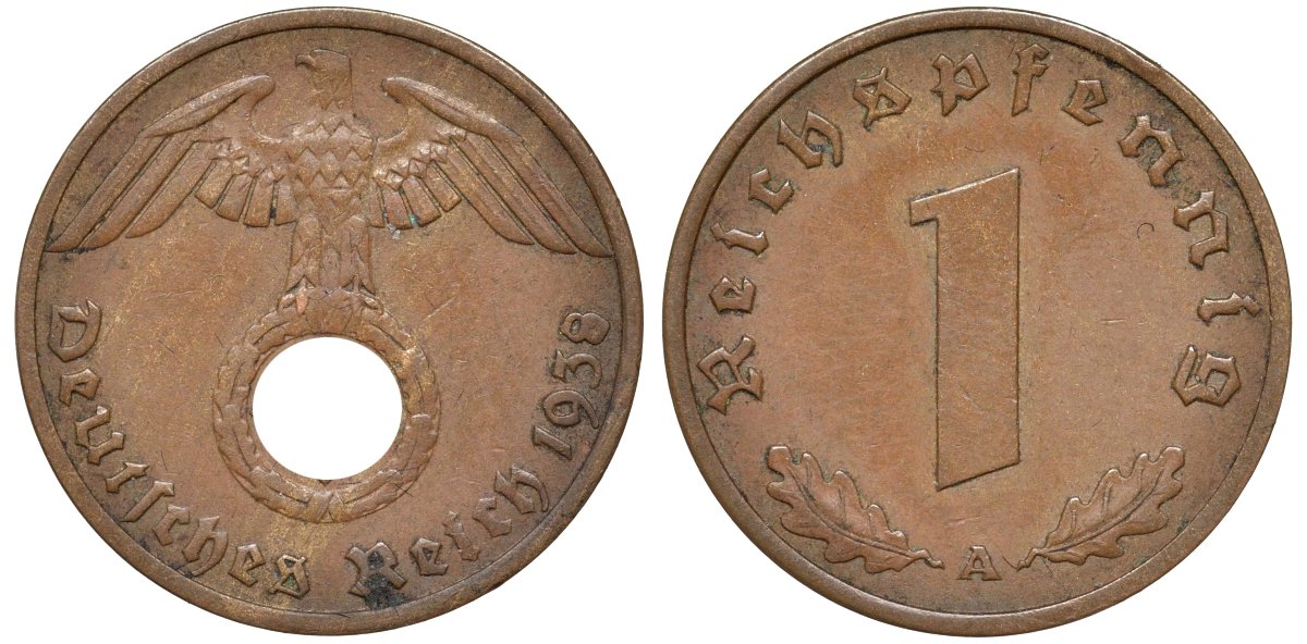 Германия 1 рейхспфенниг 1938 A KM 89, J. 361 бронза 4174-436