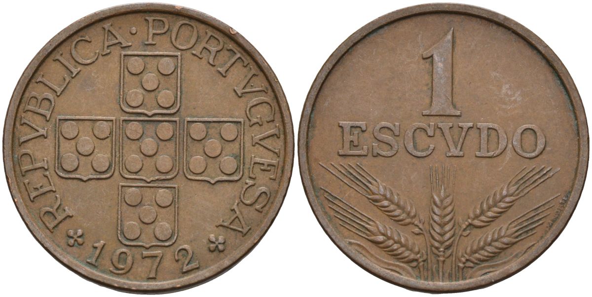Португалия 1 эскудо 1972 KM 597 бронза 4126-613