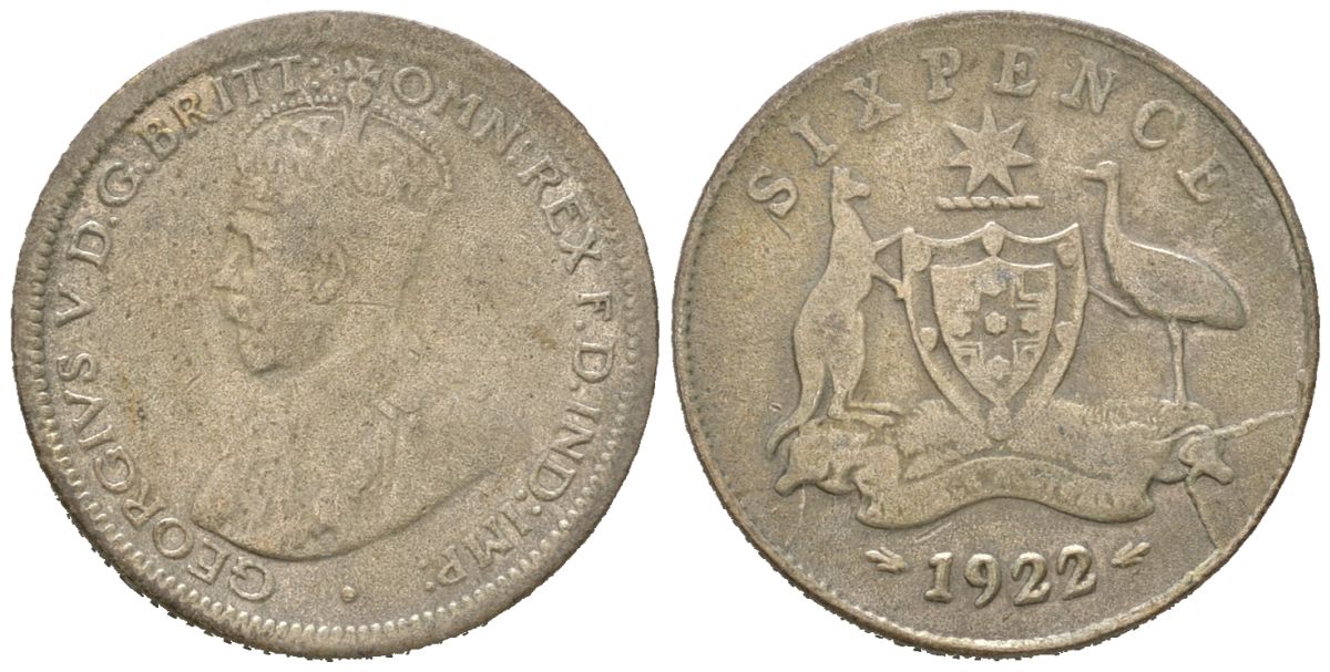 Австралия 6 пенсов 1922 Георг V (1910-1936) KM 25 серебро 4611-542
