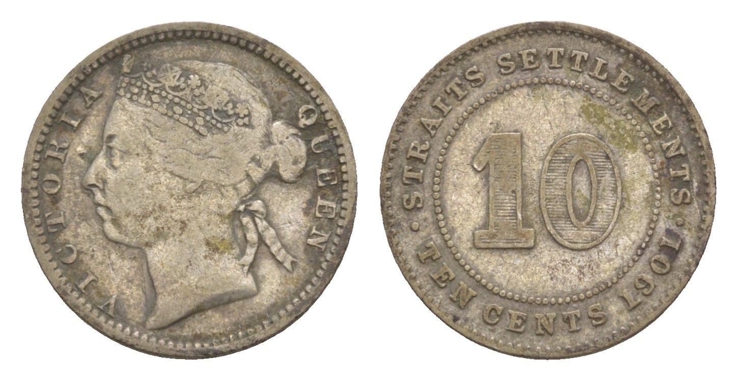 Стрейтс-Сетлментс (Стрейтс Сетлментс) 10 центов 1901 Виктория (1837-1901) KM 11 серебро 4655-654