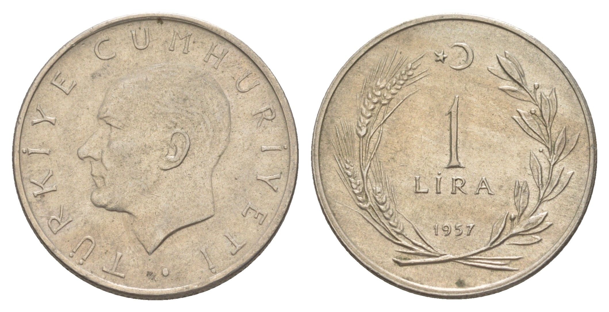 Турция 1 лира 1957 Кемаль Ататюрк KM 889 медно-никель 4648-735