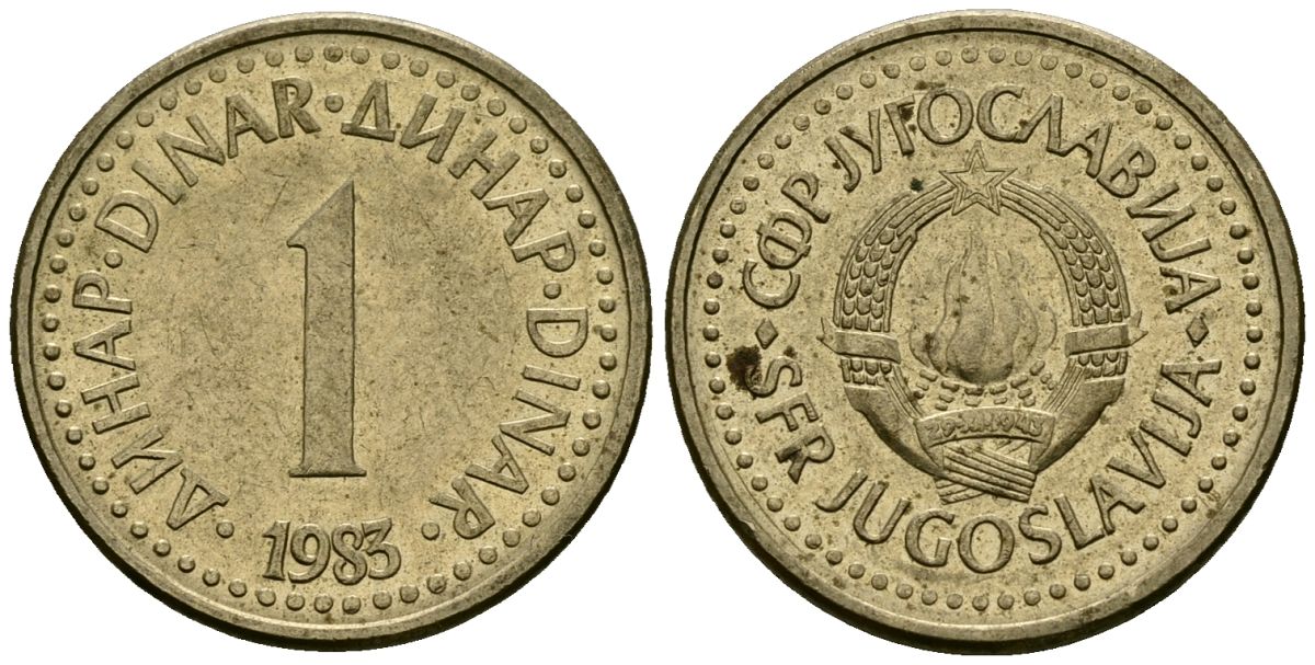 Югославия 1 динар 1983 KM 86 никель латунь 4167-1031