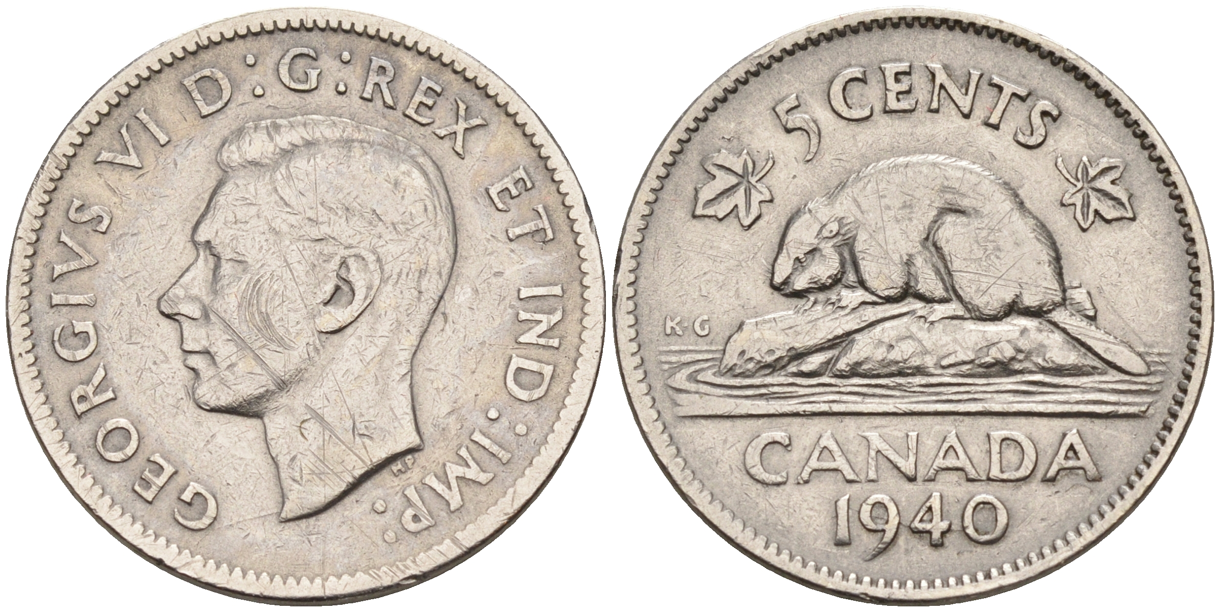 Канада 5 центов 1940 бобр, Георг VI (1937-1952) KM 33 никель    4595-626