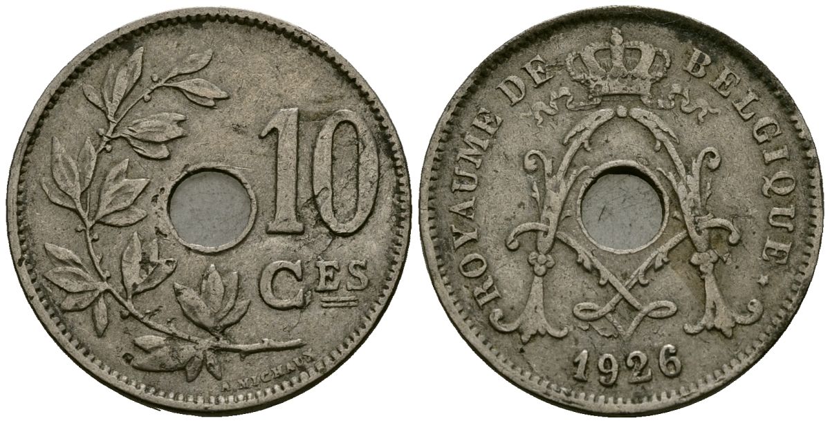 Бельгия 10 сантимов 1926 KM 52 медно-никель 4177-1257