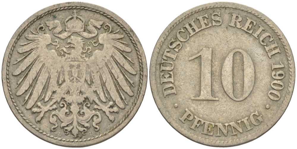 Германия 10 пфеннигов 1900 D KM 12, J. 13 медно-никель 4401-1157