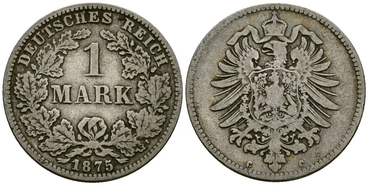 Германия 1 марка 1875 C KM 7 серебро 4172-354