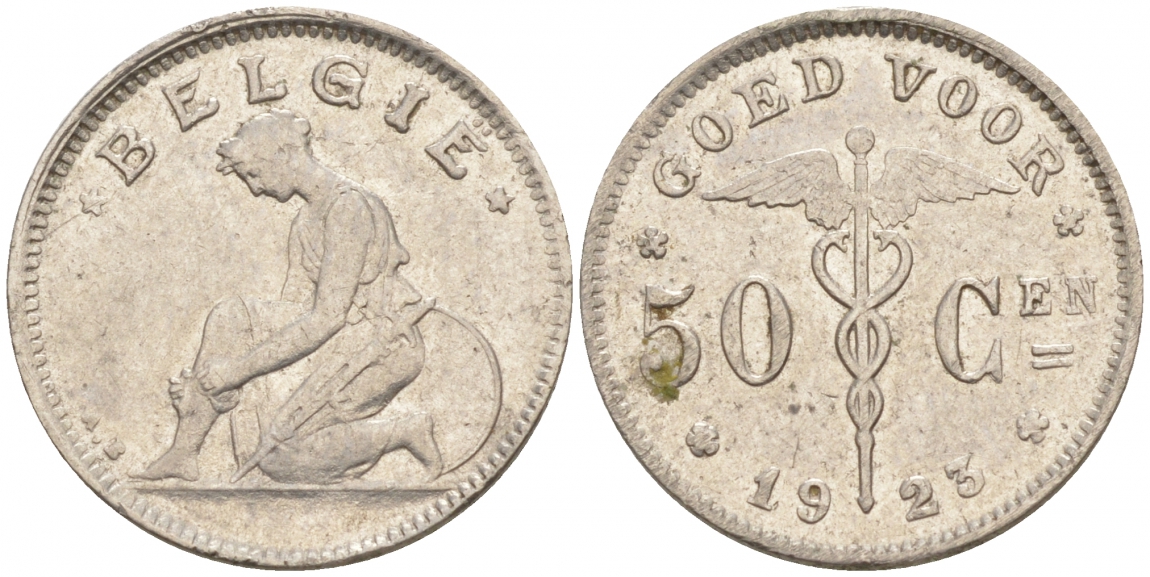 БЕЛЬГИЯ 50 САНТИМОВ 1923 BELGIE KM 88 никель 4516-322