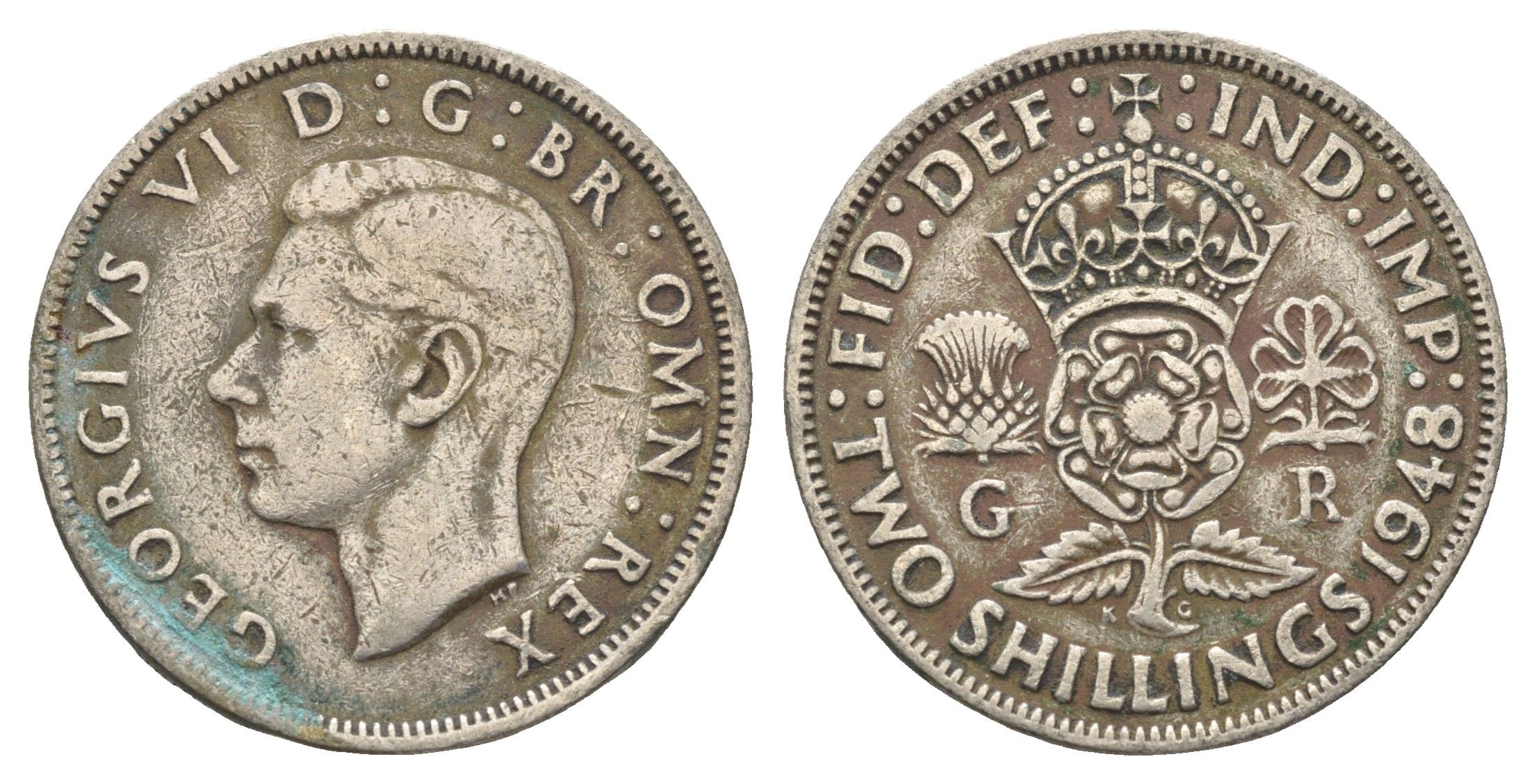 Великобритания 2 шиллинга (флорин) 1948 Георг VI (1936-1952) KM 865, Spink 4102 медно-никель 4663-251