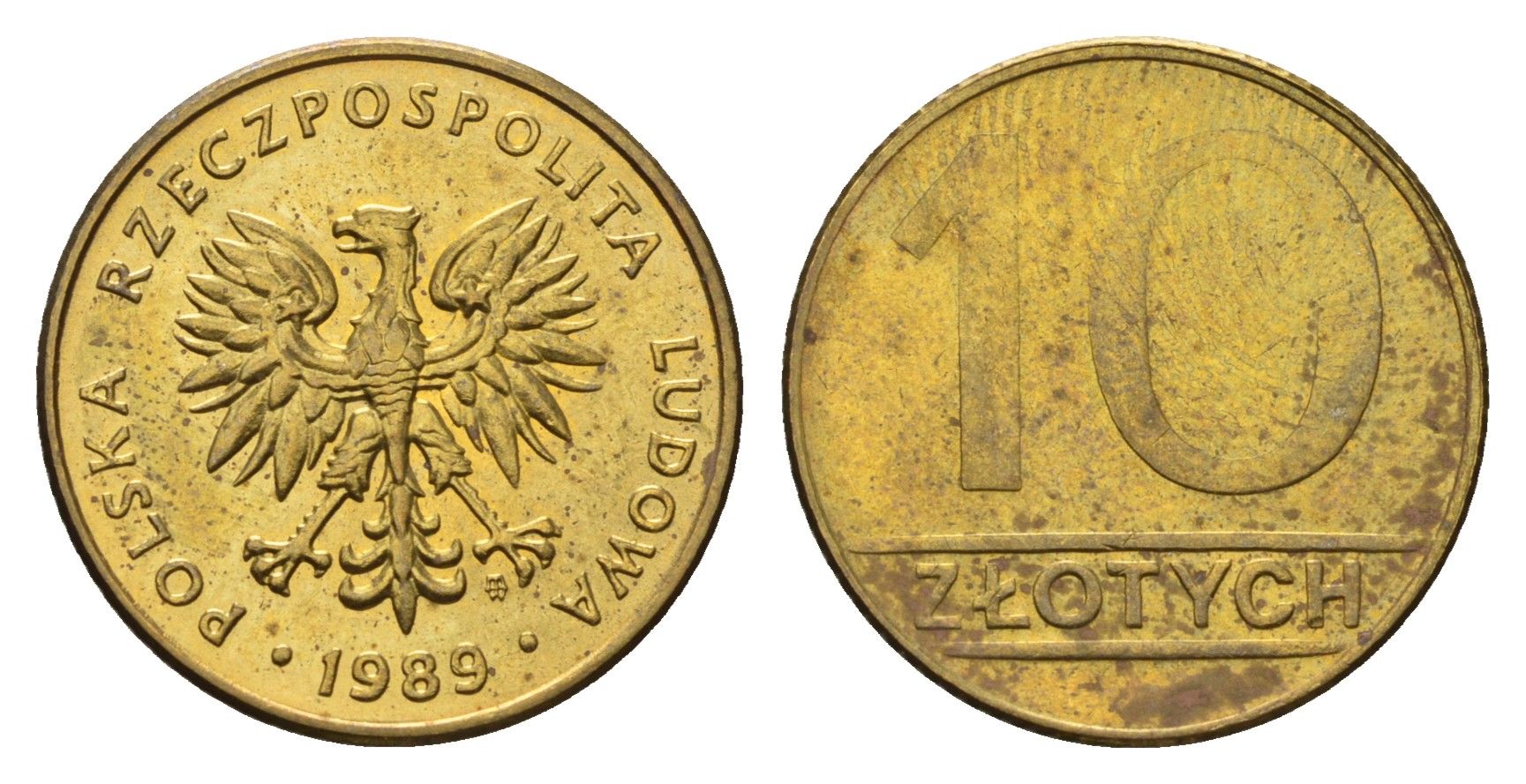 Польша 10 злотых 1989 Y 152.2 латунь UNC 3336-751