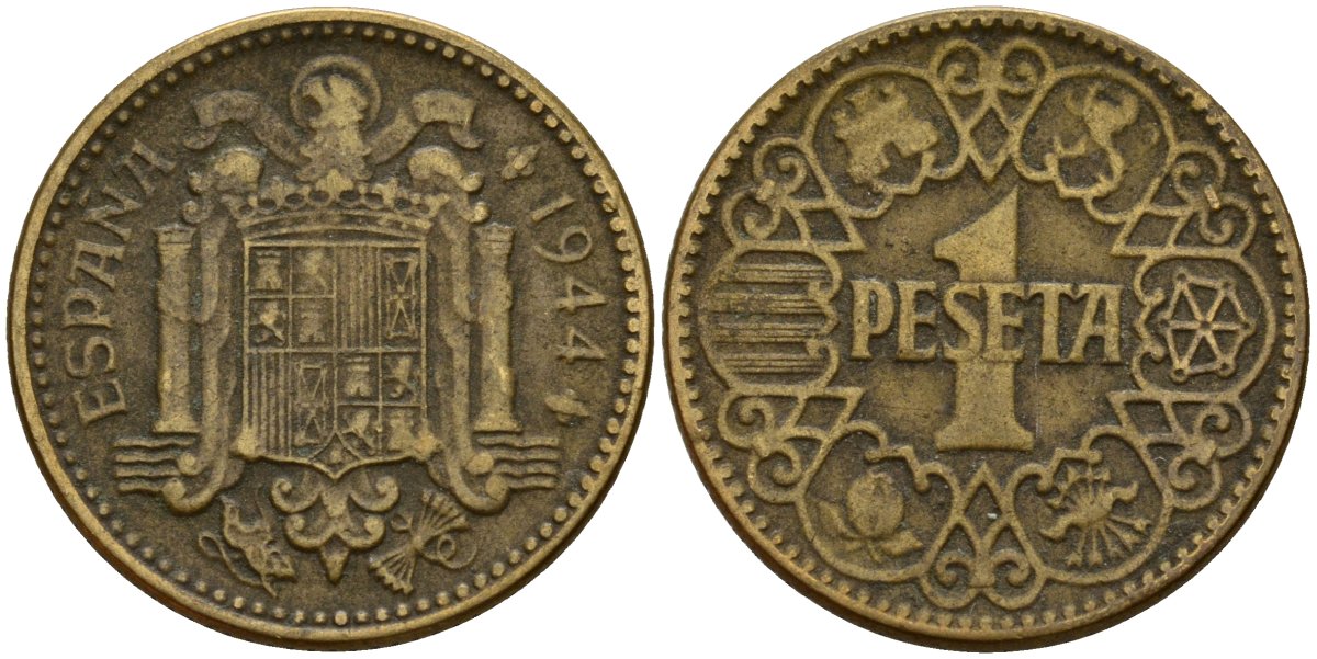 Испания 1 песета 1944 Национальное правительство (1939-1947) KM 767 алюминиевая бронза 4189-711