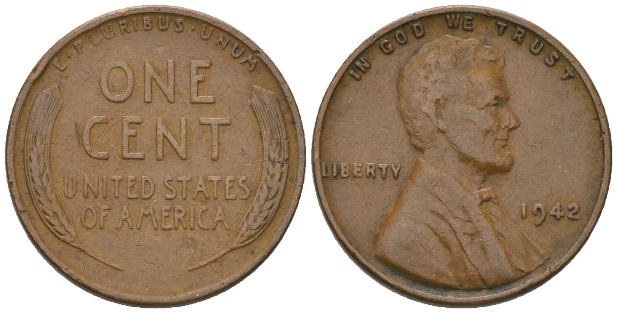 США 1 цент 1942 KM 132 бронза 187-1225