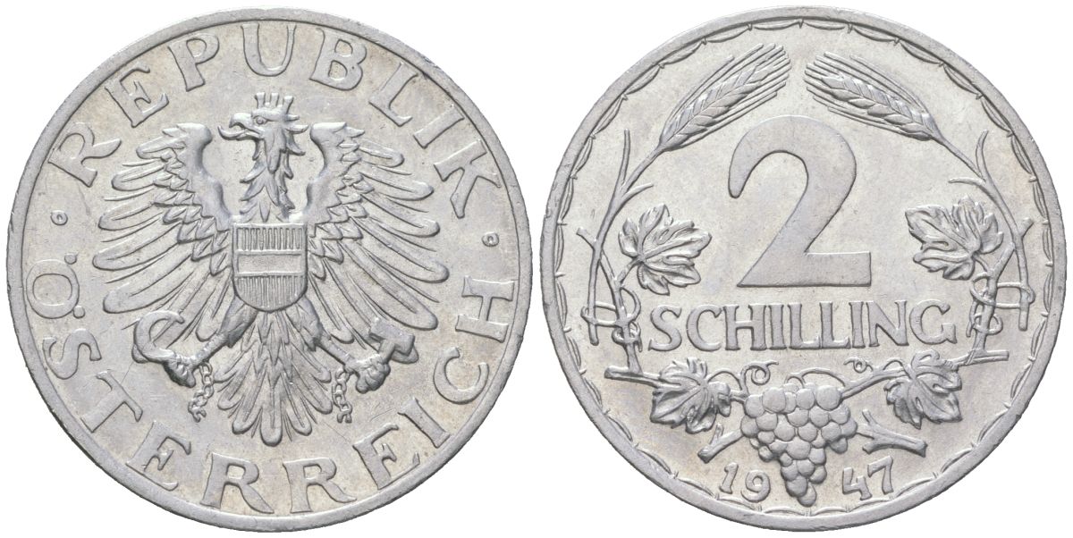 Австрия 2 шиллинга 1947 KM 2872 алюминий aUNC 202-424