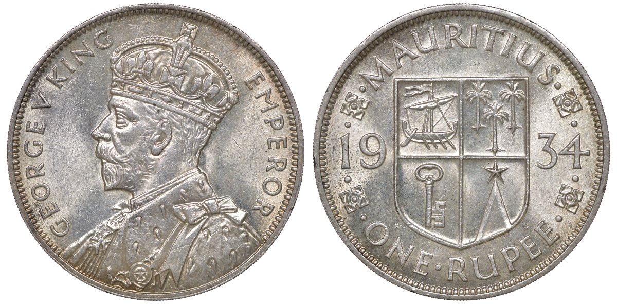Маврикий 1 рупия 1934 Георг V (1910-1936) KM 17 серебро aUNC 00-817-11
