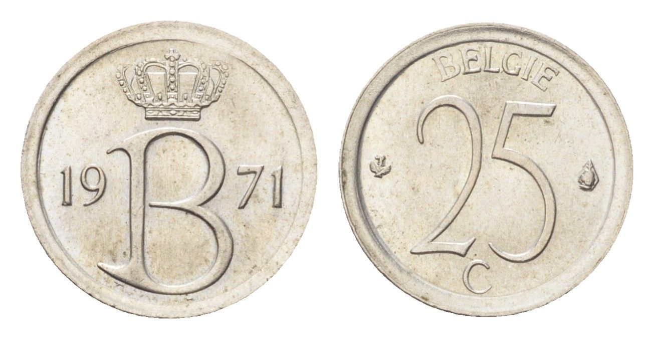 Бельгия 25 сантимов 1971 Belgie, Бодуэн I (1951-1993) KM 154 медно-никель 4705-354
