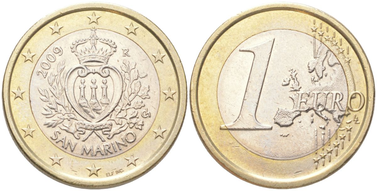 Сан-Марино 1 евро 2009 KM 485 биметал UNC 4150-1117