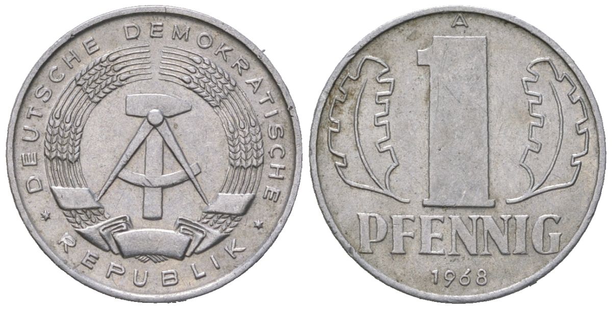 ГДР 1 пфенниг 1968 A KM 8.1 алюминий aUNC 188-152