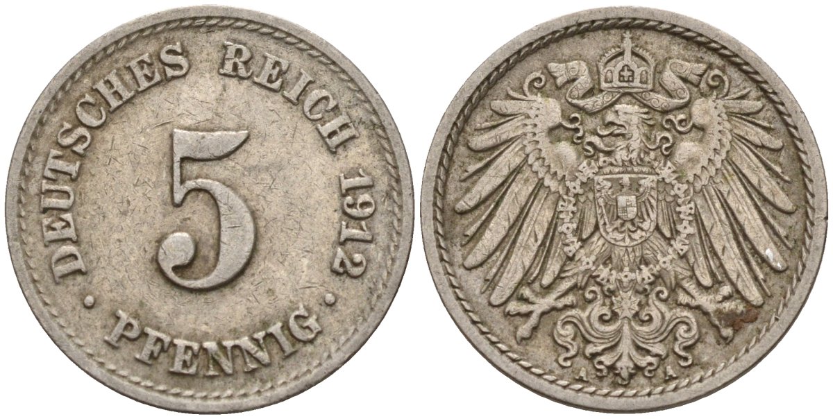 Германия 5 пфеннигов 1912 A KM 11, J. 12 медно-никель 4151-531