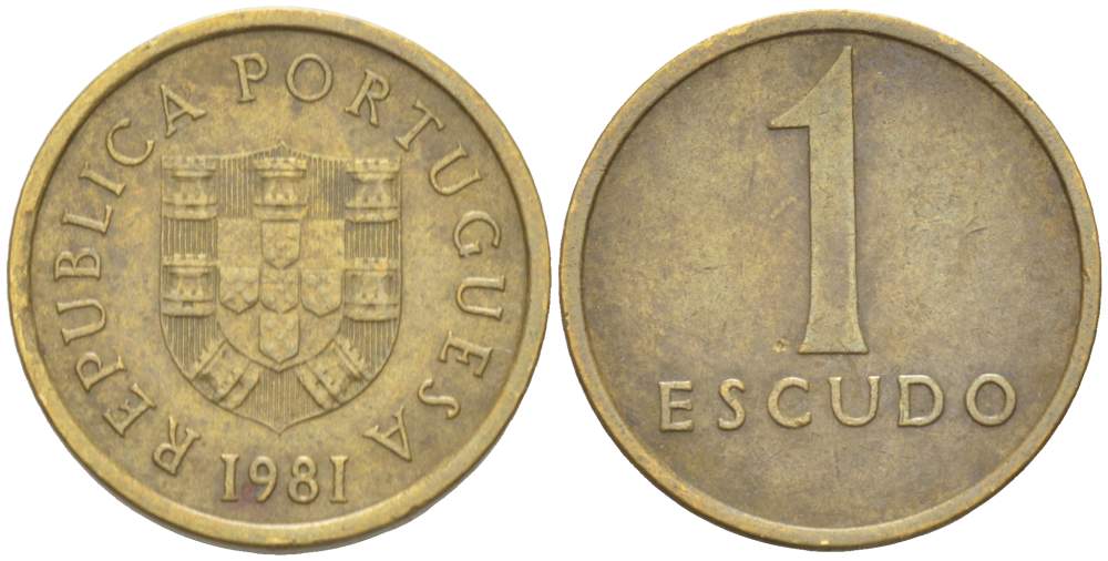 ПОРТУГАЛИЯ 1 ЭСКУДО 1981 KM 614 никель латунь 4523-1035