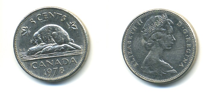 КАНАДА 5 ЦЕНТОВ 1978 БОБЕР KM 60.1 никель 80-736