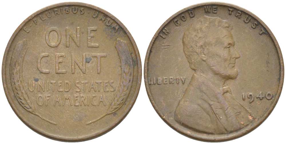 США 1 ЦЕНТ 1940 ЛИНКОЛЬН KM 132 бронза 3309-446
