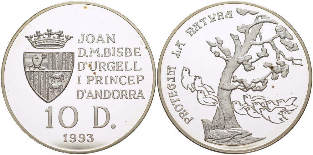 Андорра 10 динеров 1993 дерево, защитим наш мир KM 84 серебро PROOF 1068-2-34