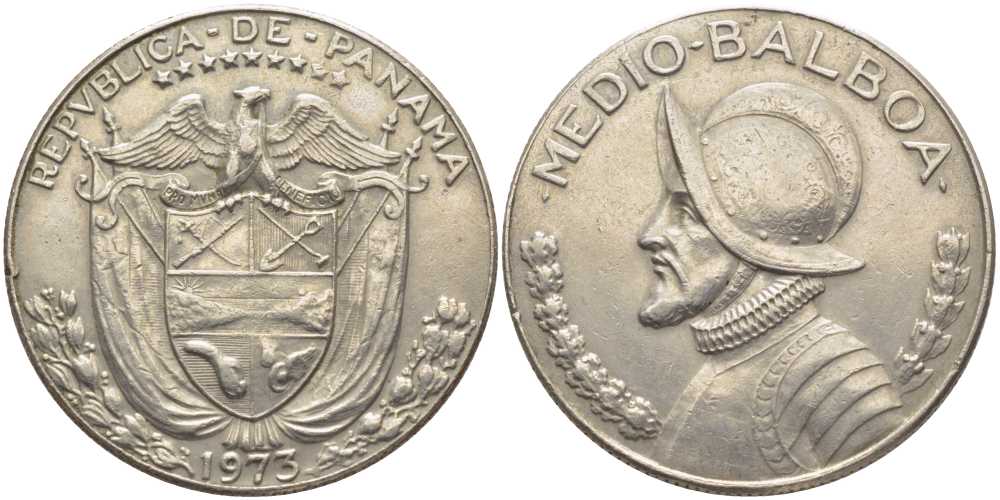 Панама 1/2 бальбоа 1973 KM 12b медь плакированная медно-никелем 111-831