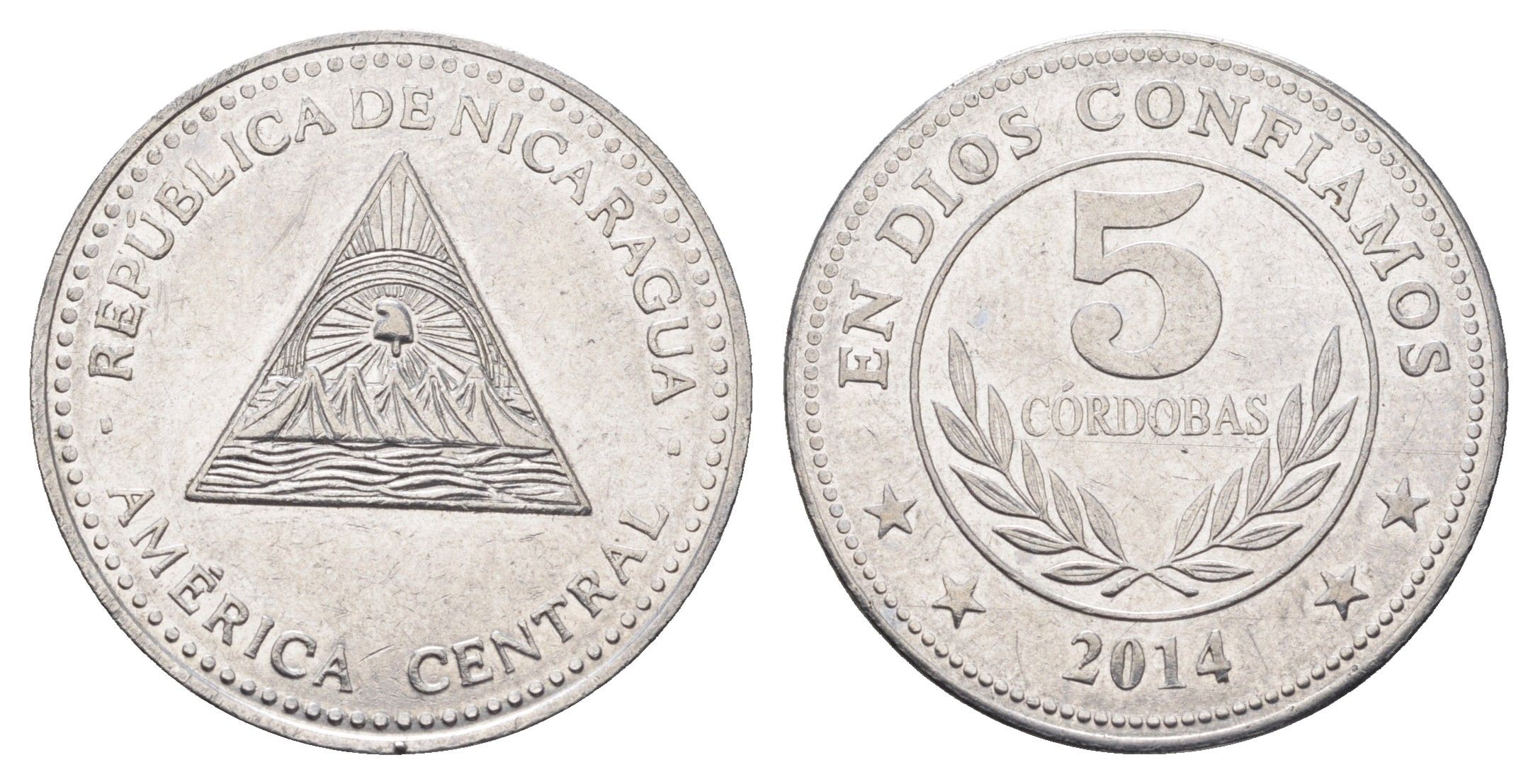 Никарагуа 5 кордоб 2014 KM 90a сталь плакированная никелем 4663-724