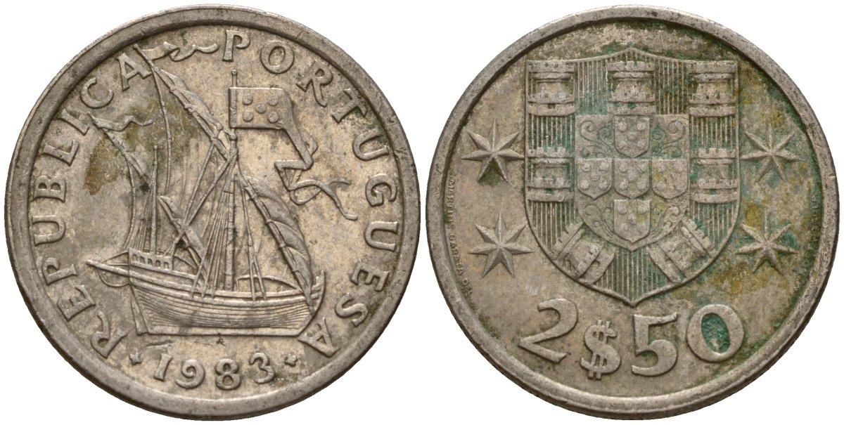 Португалия 2,5 эсукдо 1983 KM 590 медно-никель 4154-1037