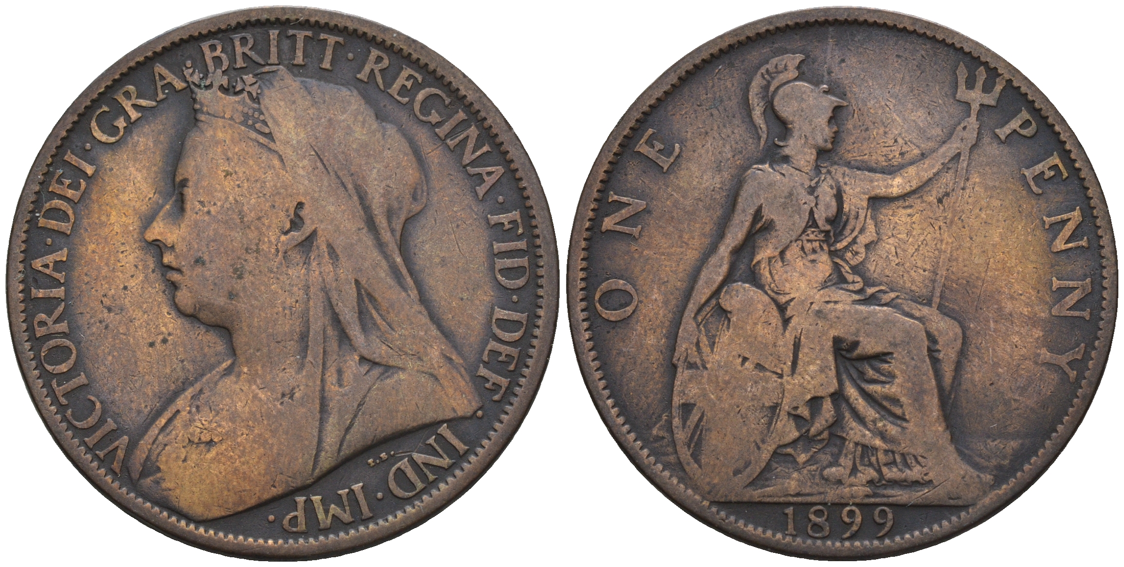 Великобритания 1 пенни 1899 Виктория (1837-1901) KM 790, Spink 3961 бронза 4607-1141