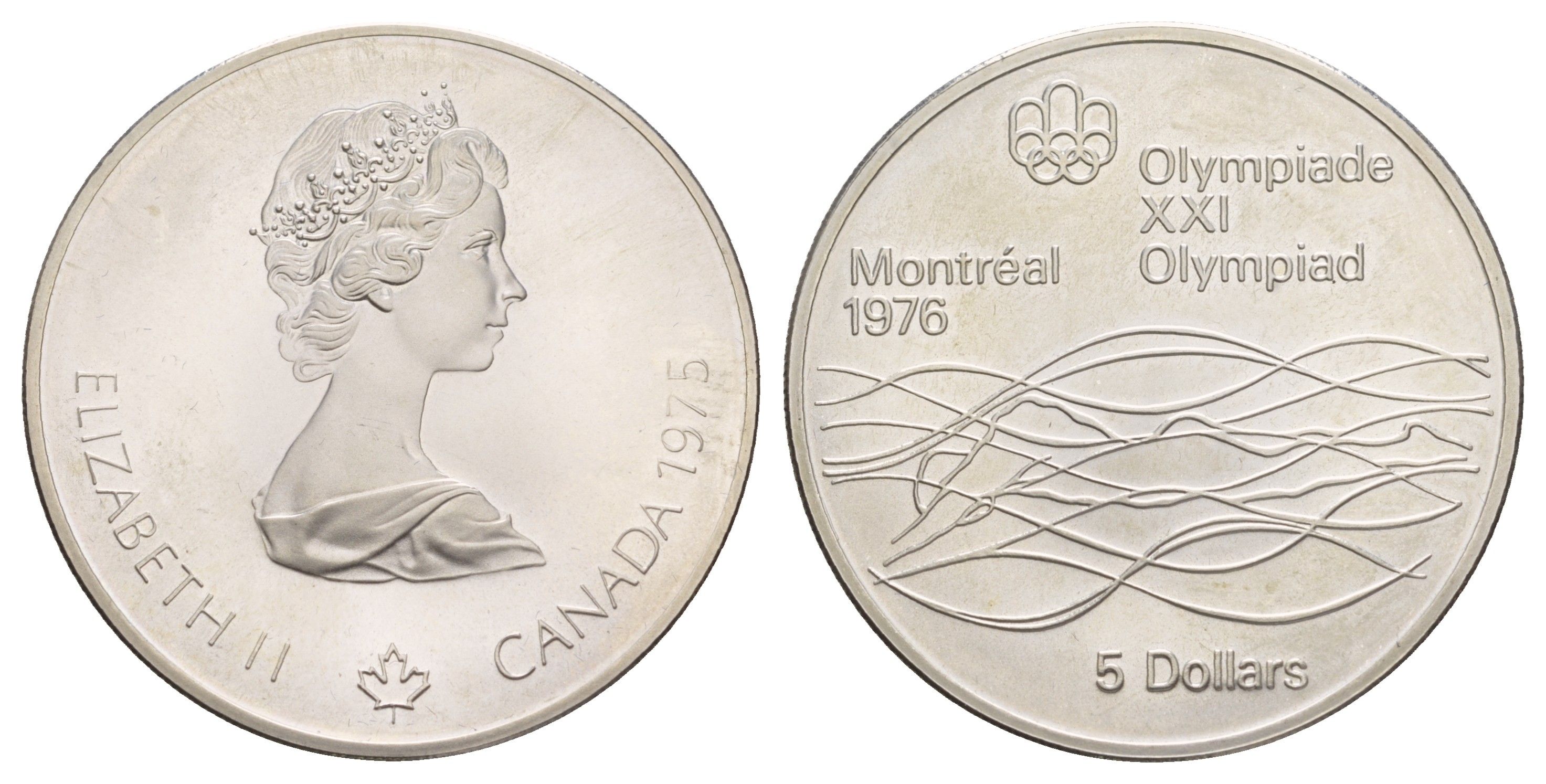 Канада 5 долларов 1975 XXI летние Олимпийские Игры, Монреаль 1976 - Прыжки в воду KM 101 серебро BU 413-4514