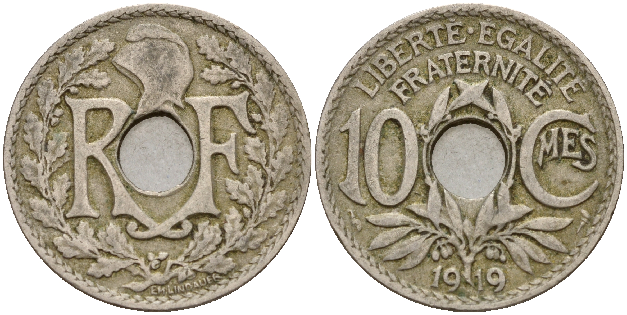 Франция 10 сантимов 1919 тип Линдайё KM 866a медно-никель    4601-914