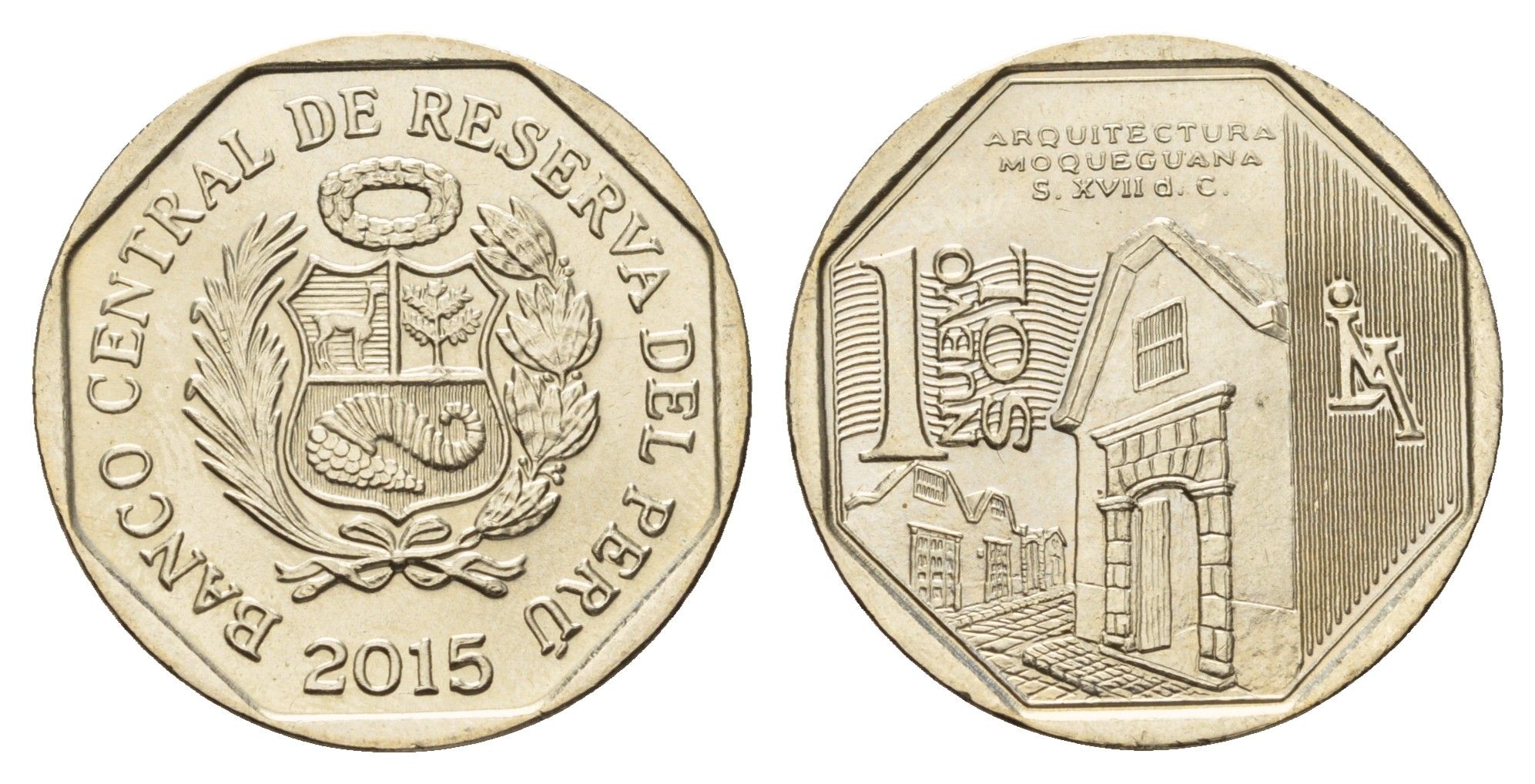 Перу 1 новый соль 2015 Богатство и гордость Перу - Мокегуанская архитектура KM 389 медь цинк никель UNC 3334-625