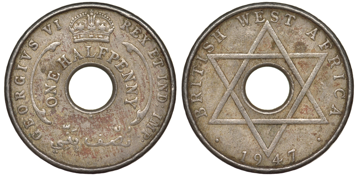 Британская Западная Африка 1/2 пенни 1947 H, Георг VI KM 18 медно-никель 25-1757