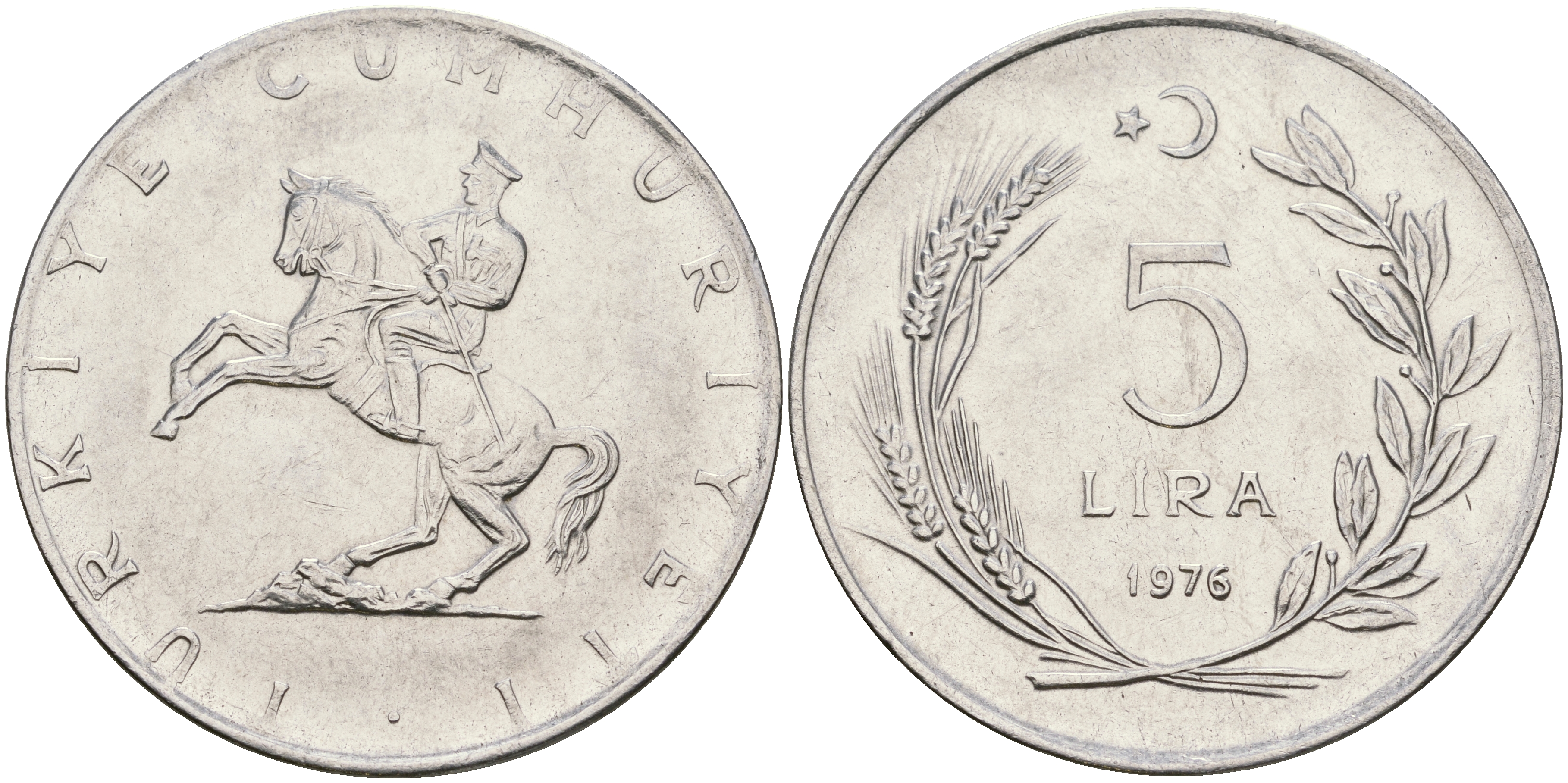 Турция 5 лир 1976 Кемаль Ататюрк KM 905 нержавеющая сталь 4364-3826