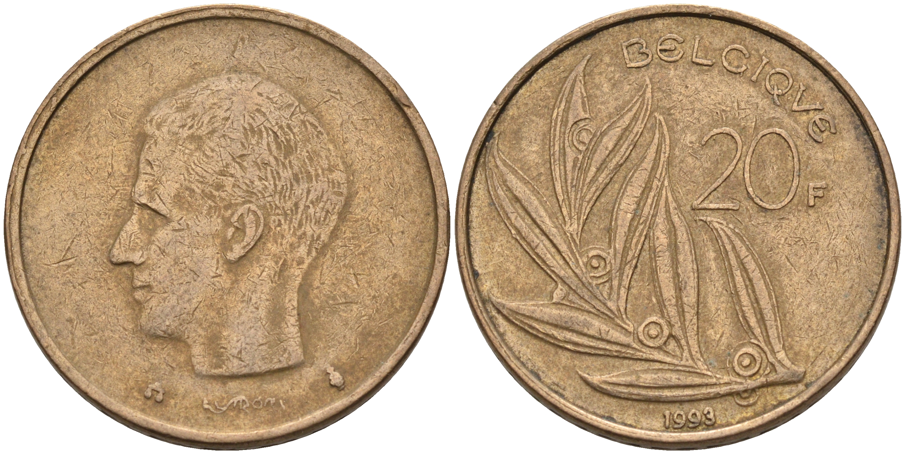 Бельгия 20 франков 1993 Belgique KM 159 никель бронза    4595-1034