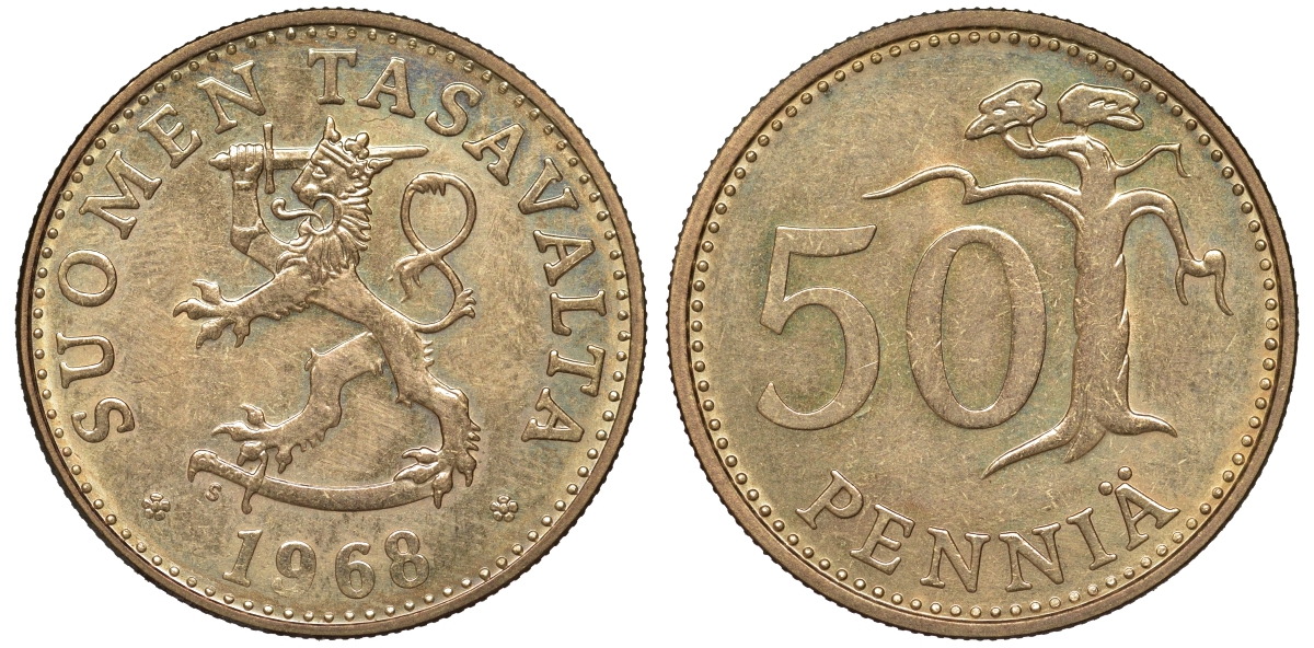 Финляндия 50 пенни 1968 S KM 48 алюминиевая бронза 51-1034