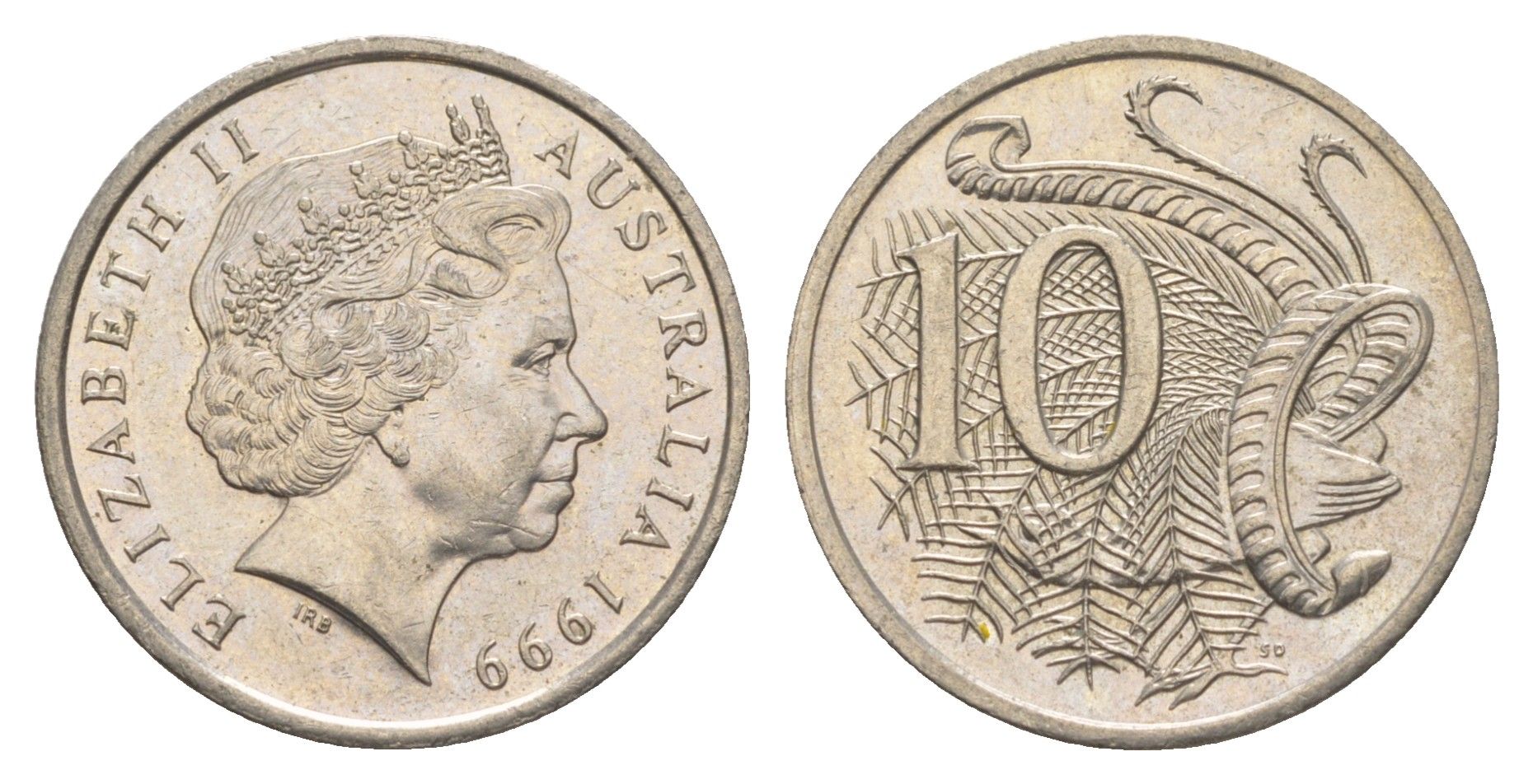 Австралия 10 центов 1999 Елизавета II (1952-2022), птица лирахвост KM 402 медно-никель 4384-333