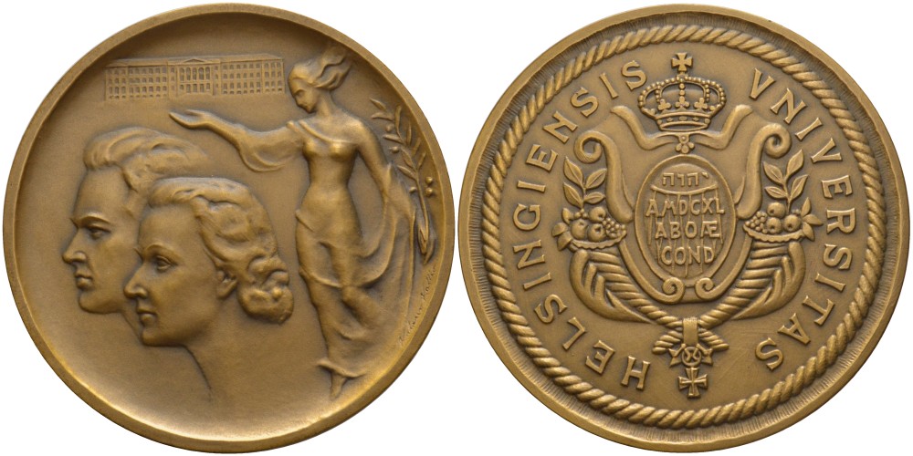 Финляндия медаль 1940 Хельсинкский университет, основан в 1640 году, старейший университет Финляндии, диаметр 70 мм, бронза 3-5-2-17
