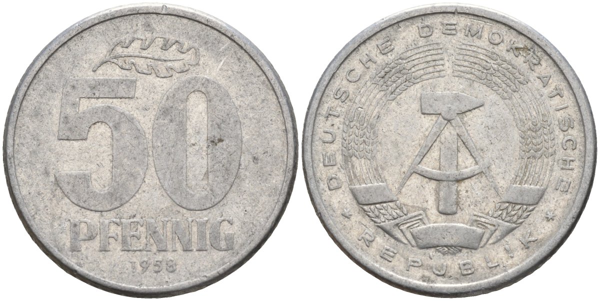 ГДР 50 пфеннигов 1958 A KM 12.1 алюминий 4143-747