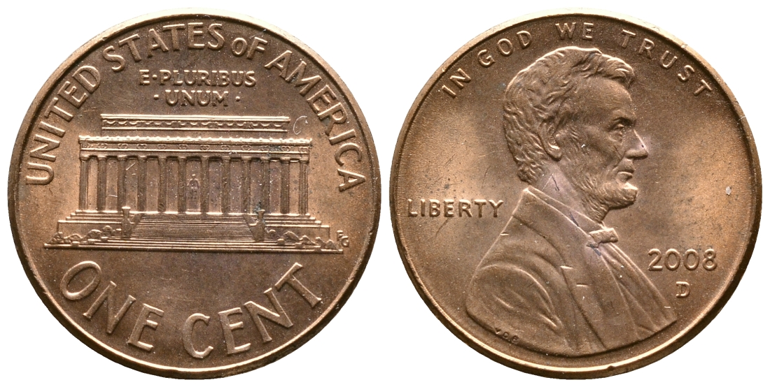 США 1 ЦЕНТ 2008 D, ЛИНКОЛЬН КМ 201b цинк плакированный медью 176-834