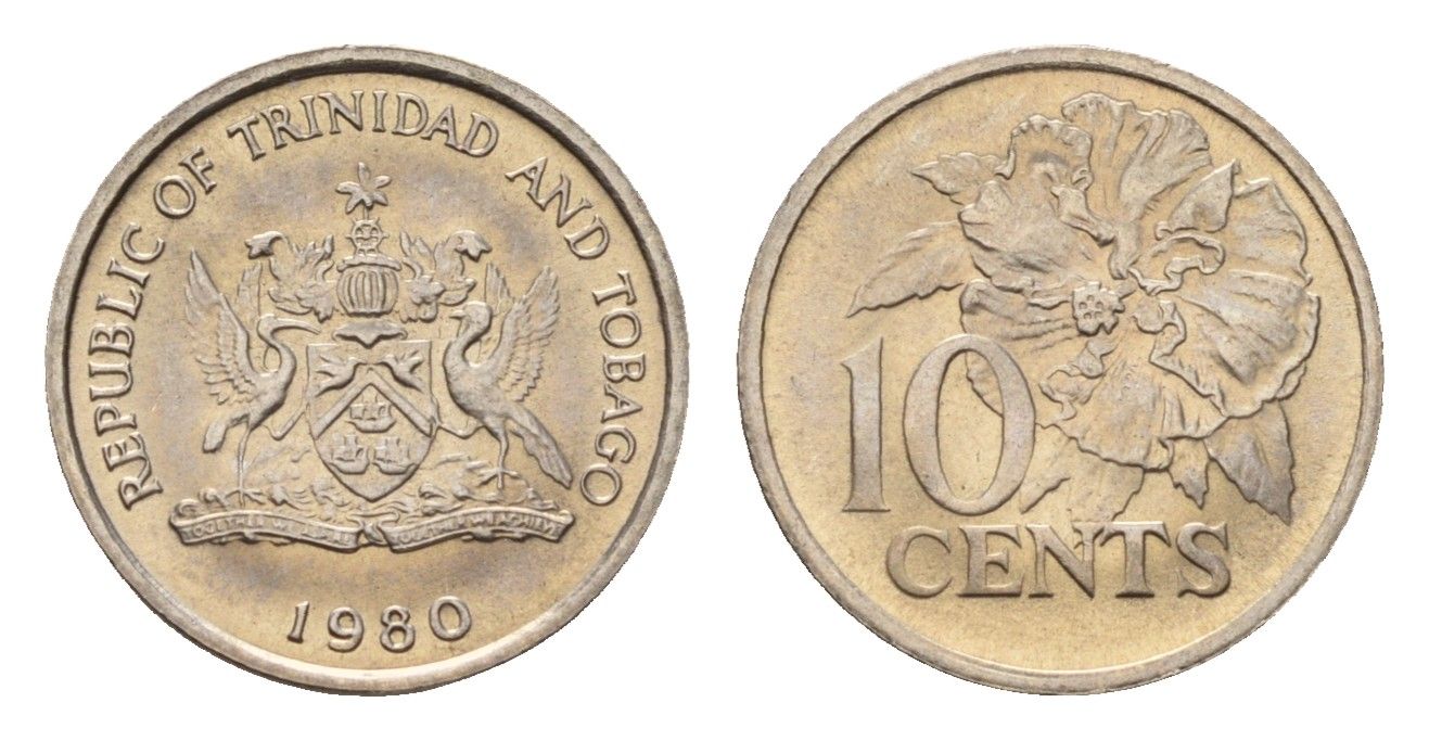 Тринидад и Тобаго 10 центов 1980 цветок гибискуса KM 31 медно-никель UNC 4669-819
