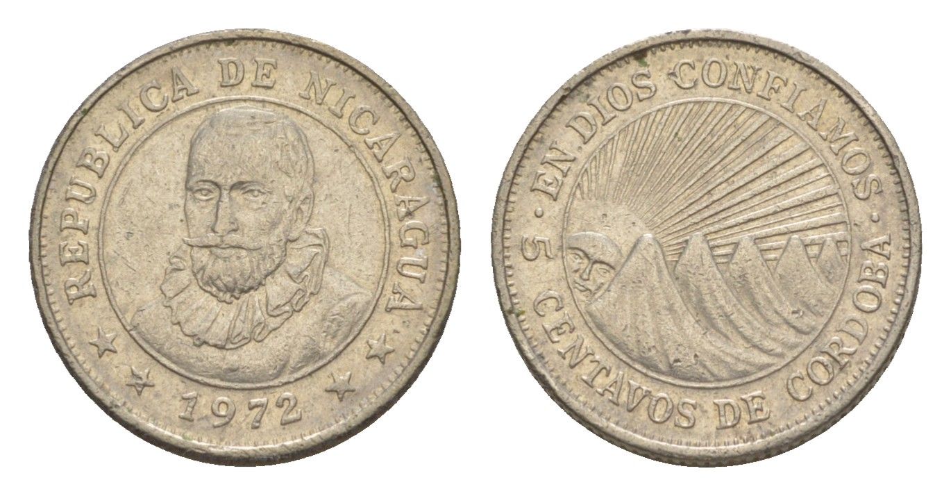 Никарагуа 5 сентаво 1972 KM 24.2a сталь плакированная никелем 4640-961