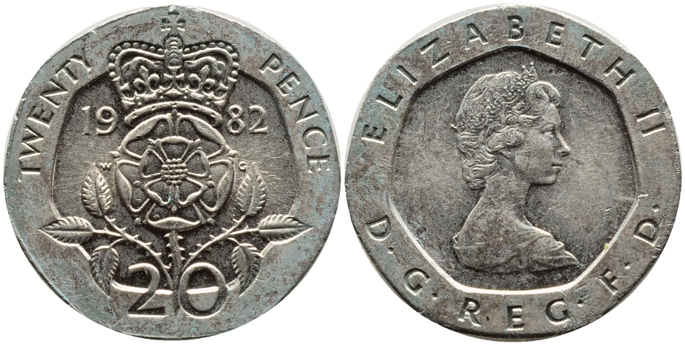 Великобритания 20 пенсов 1982 Елизавета II (1952-2022) KM 931, Spink 4230 (G1) медно-никель 4393-317