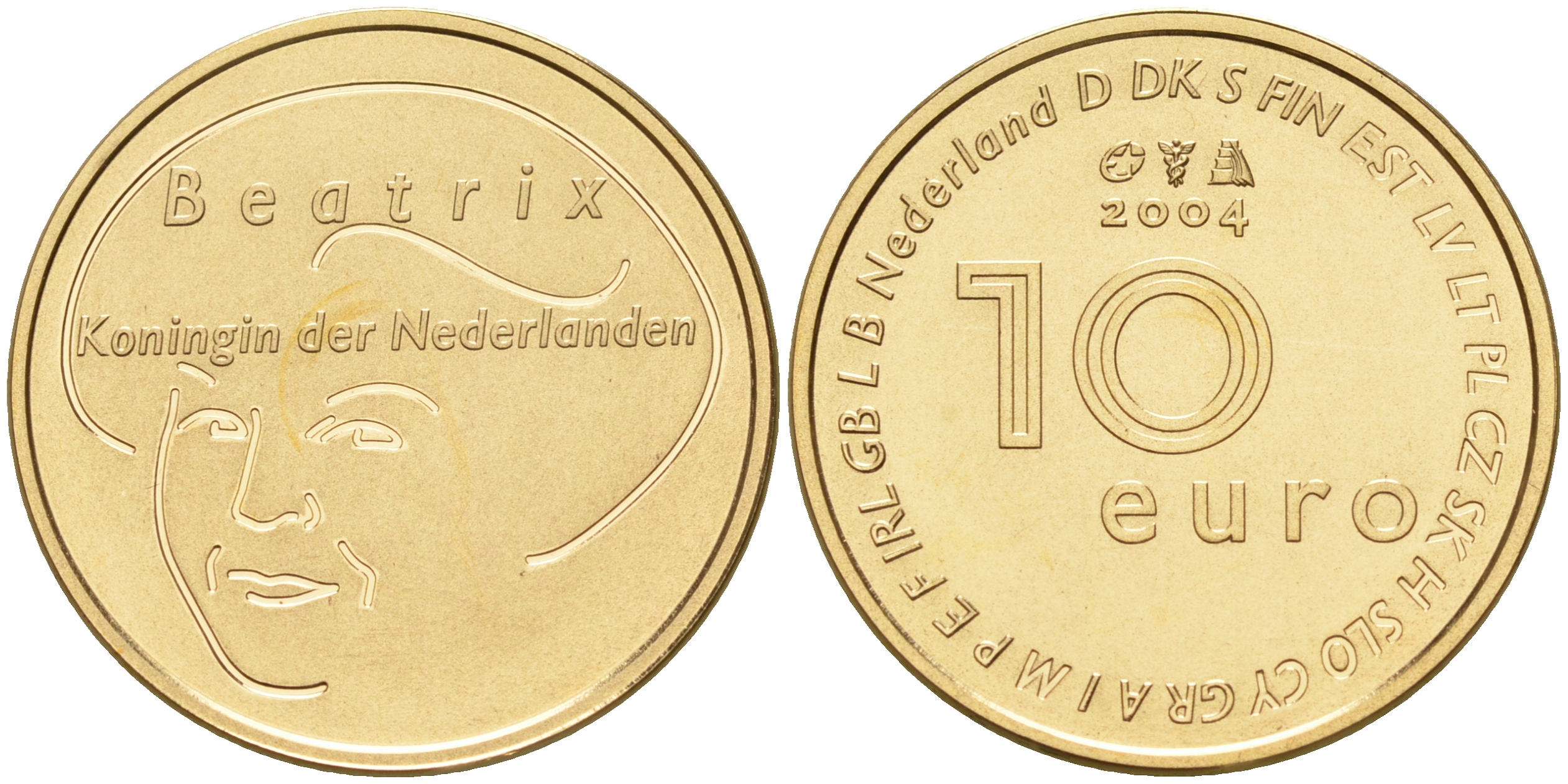 Нидерланды 10 евро 2004 объединенная Европа, расширение ЕС KM 247 золото UNC 00-811-05