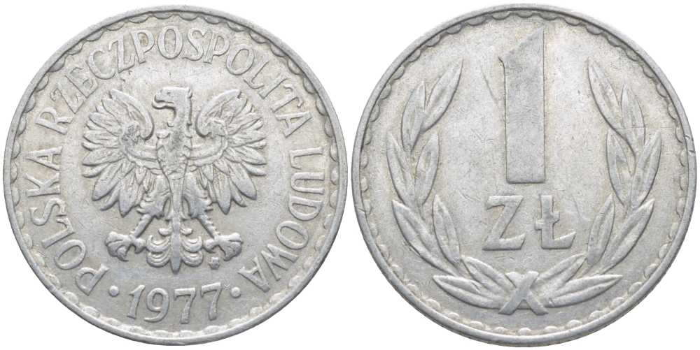 ПОЛЬША 1 ЗЛОТЫЙ 1977 MW KM 49.1 алюминий 117-311